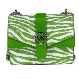Michael Kors Greenwich Small Flap Shoulder Crossbody Green and White Bag Purse